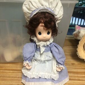 Vintage Style Porcelain Doll in Blue Dress